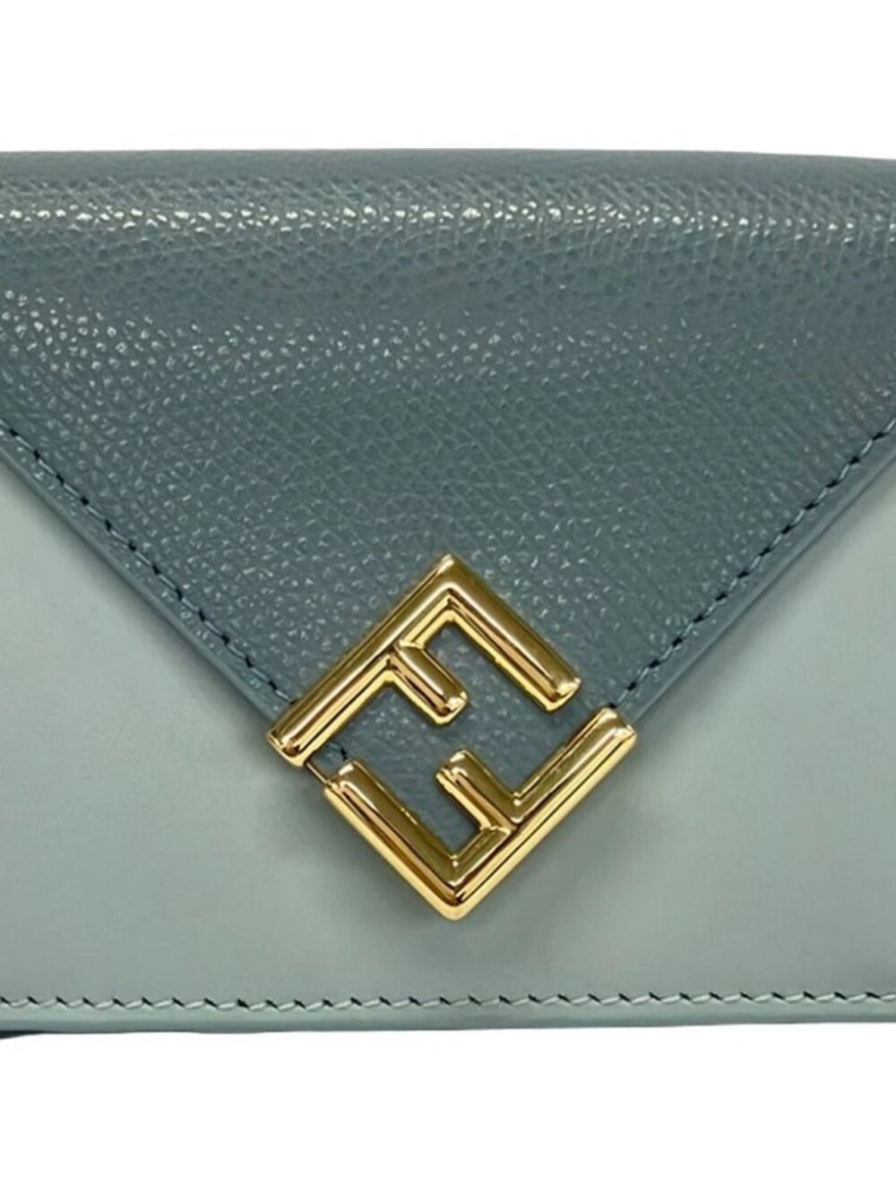 FENDI FF Diamond 8M0480 Blue Gray Light Blue Leather Trifold Wallet